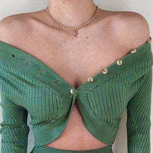 New Green Curved-breasted tight-fitting long-sleeved sweater